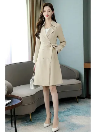 Fashion Spring Autumn Women Long Sleeve Long Trench Coats Ladies Lapel Double-breasted Dust Coat Girls Slim Windbreaker 