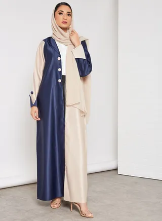 Stylish Casual Abaya With Sheilah Blue/Beige 