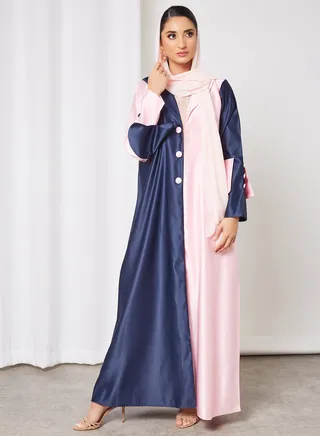 Stylish Casual Abaya With Sheilah Blue/Pink 