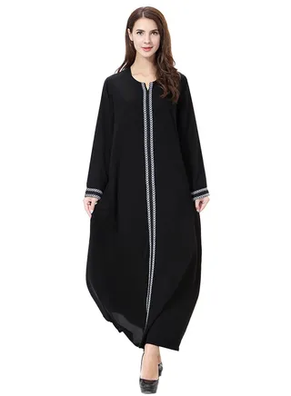 Elegant Round Neck Abaya Grey/Black 