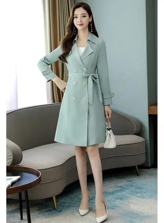 Women Trench Coats Trench Elegant Coat With Belt Autumn Winter Double Breasted Solid Cloak Korean Style Windbreaker Middle Long 