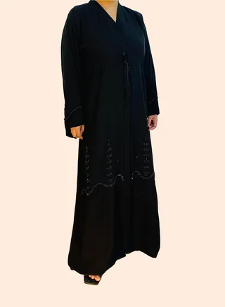 Delicate Crystal Work Abaya with Perfect Blend of Modesty and Glamour in Black 