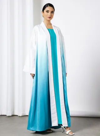 Bisht Abaya With Inner White/Turquoise 