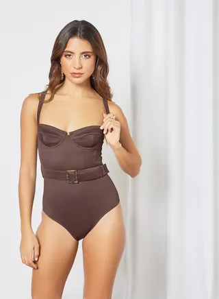 Zola Ribbed Swimsuit Chocolate Brown 