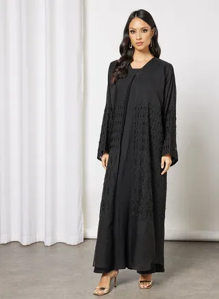 Beads Embellished Abaya Black 