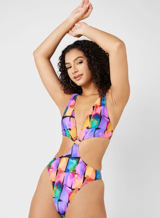 Printed Tie Detail Swimsuit 