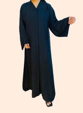 Stunningly Modest Vertical Stone Abaya Black 