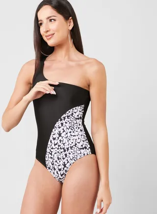 Colorblock One Shoulder Swimsuit 