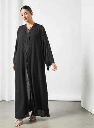 Lace Detailed Abaya Black 