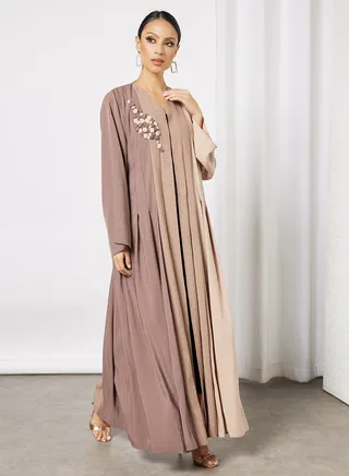 Button Embellished Abaya Brown 