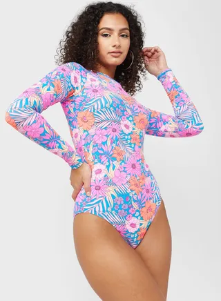 Printed High Leg One Piece Swimsuit 