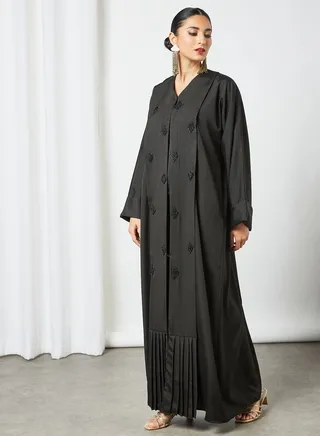 Stone Embellished Abaya Black 