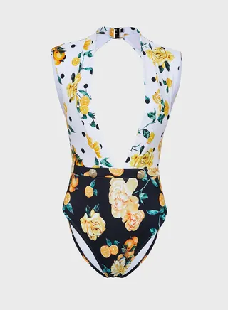 Plunge Button Detail Swimsuit 
