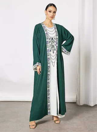 Embroidered Bisht With Inner Green/White 