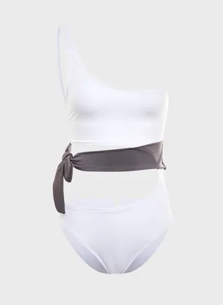 Side Tie Cut Out One Shoulder Swimsuit 