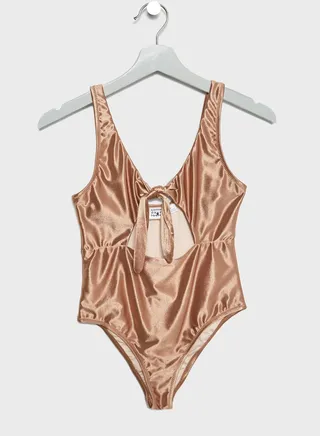 Tie Front Metallic Cut Out Swimsuit 