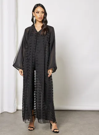Beads Embellished Abaya Black 