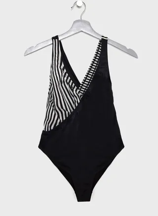 Striped Detail Ruched Swimsuit 