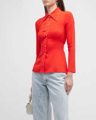 Button-Front Shirt with Back Tie