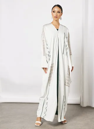 Embroidered Bisht With Inner White/Green 