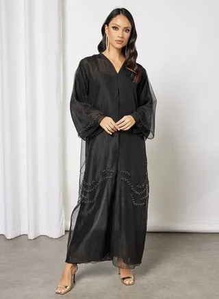 Beads Embellished Abaya Black 