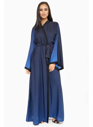 Wrap Style Dual Tone Abaya With Belt Blue 