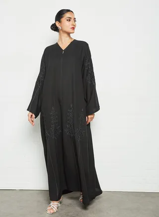 Stone Embellished Abaya Black 