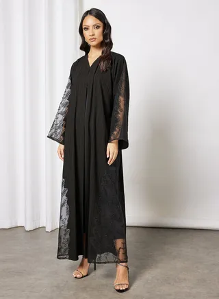 Beads Embellished Abaya Black 