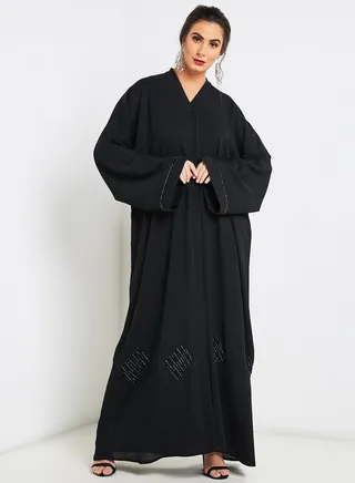 Embroidered Bell Sleeves Abaya Black 