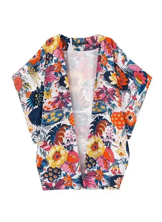 Floral Design Half Sleeve Coat Multicolour 