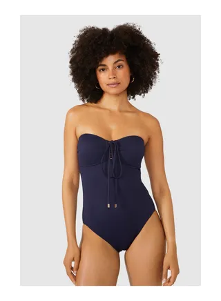 Navy Lace Up Bandeau Suit 
