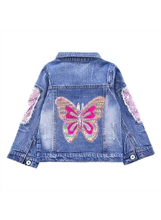 3-10Years Little Big Girls Embroider Butterfly Denim Jacket(pink butterfly,5-6Years) 