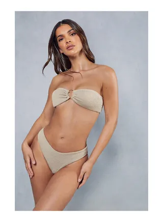 Crinkle Ring Detail Bandeau Swim Set 