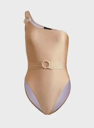 Symmetric High Shine Belted Swimsuit 