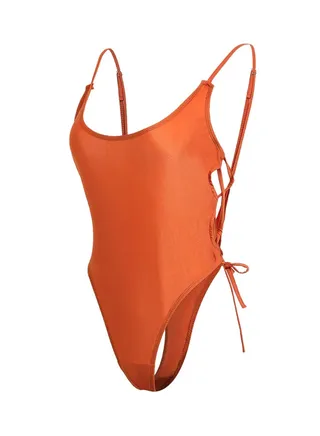 Stylish One Piece Bikini Bandage Push Up Solid Swimsuit Orange 