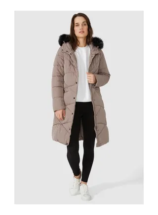 Fur Hood Quilted Faux Down Coat 