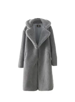 Autumn Winter New Lapel Waist Contracted Long Imitation Lamb Wool Coat 