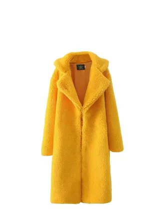 Autumn Winter New Lapel Waist Contracted Long Imitation Lamb Wool Coat 
