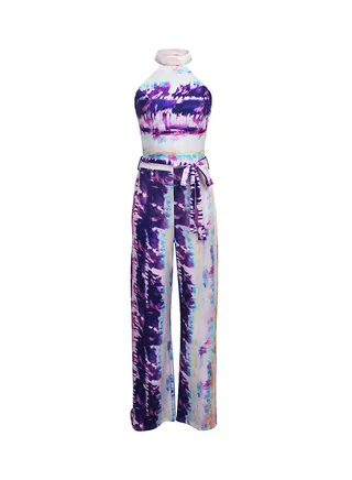 Sleeveless Long Pants Wide Leg Jumpsuit Purple 