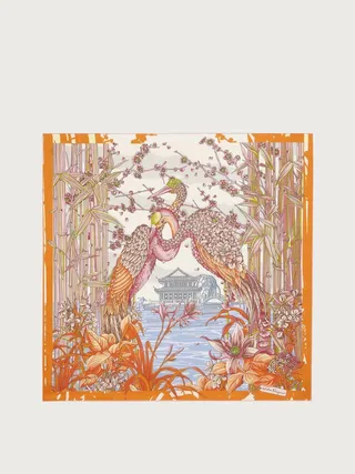 Ferragamo Women Aironi print silk foulard Orange