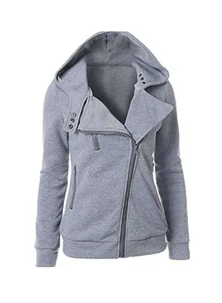 Long-sleeved Diagonal Zipper Coat Grey 