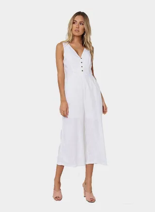 Sleeveless V Neck Jumpsuit White 