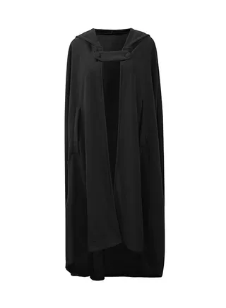 Hooded Sleeveless Button Closure Long Cape Black 