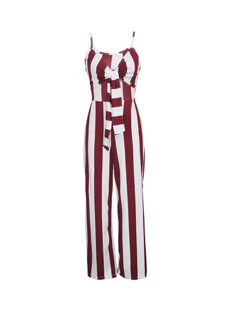 Sleeveless Long Pants Wide Leg Jumpsuit Wine Red 