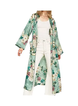 Long Sleeves Kimono Coat Green/White/Red 