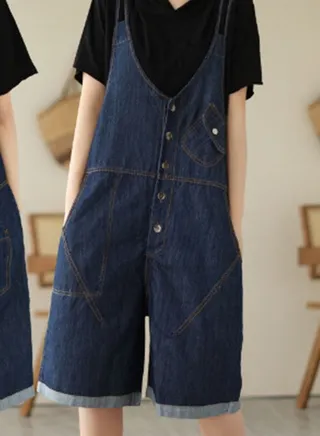 Women's wide leg loose straps loose jeans shorts are short and baggy 