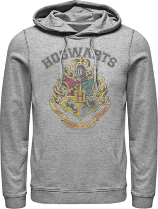 Men's Harry Potter Vintage Hogwarts Crest Pull Over Hoodie - Athletic Heather - Small