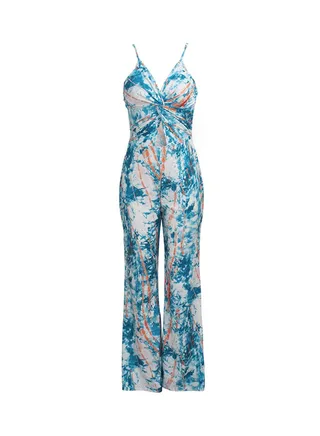 Fashion Sling V-Neck Jumpsuit Light Blue 