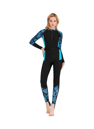 Stretchable Long Sleeve Contrast Swimwear One Piece Multicolour 