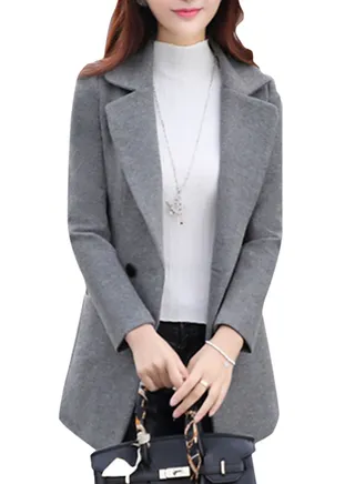 Long Sleeve Notched Collar Coat Grey 